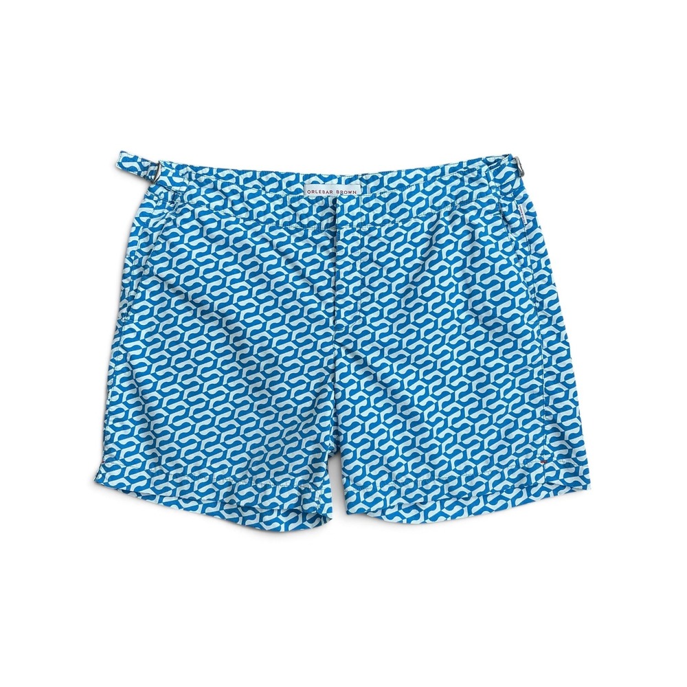 Orlebar Brown Bulldog Arroy Geometric Swim Trunks Blue White Men's 34 Made in UK